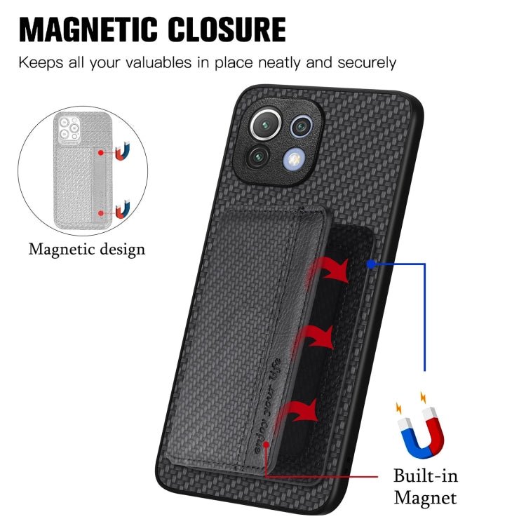 Carbon Fiber Magnetic Card Bag Phone Case, For Xiaomi Mi 11 Lite, For Xiaomi Redmi Note 12 Pro+ 5G Global, For Xiaomi Poco X3 NFC, For Xiaomi Poco X5 Pro - InStock