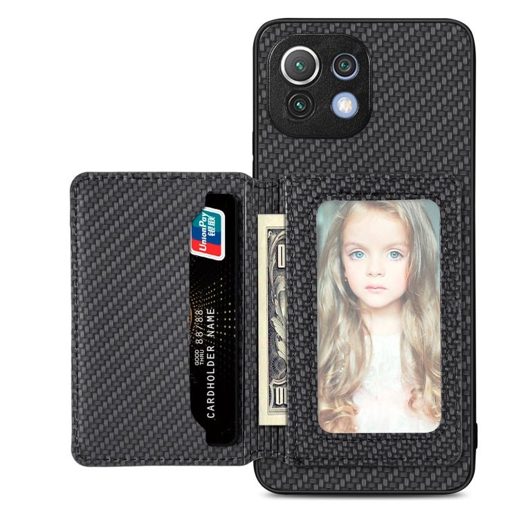 Carbon Fiber Magnetic Card Bag Phone Case, For Xiaomi Mi 11 Lite, For Xiaomi Redmi Note 12 Pro+ 5G Global, For Xiaomi Poco X3 NFC, For Xiaomi Poco X5 Pro - InStock