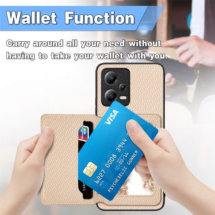 Carbon Fiber Magnetic Card Bag Phone Case, For Xiaomi Poco X5, For Xiaomi Redmi Note 10 5G, For Xiaomi Redmi Note 12 5G Global - InStock