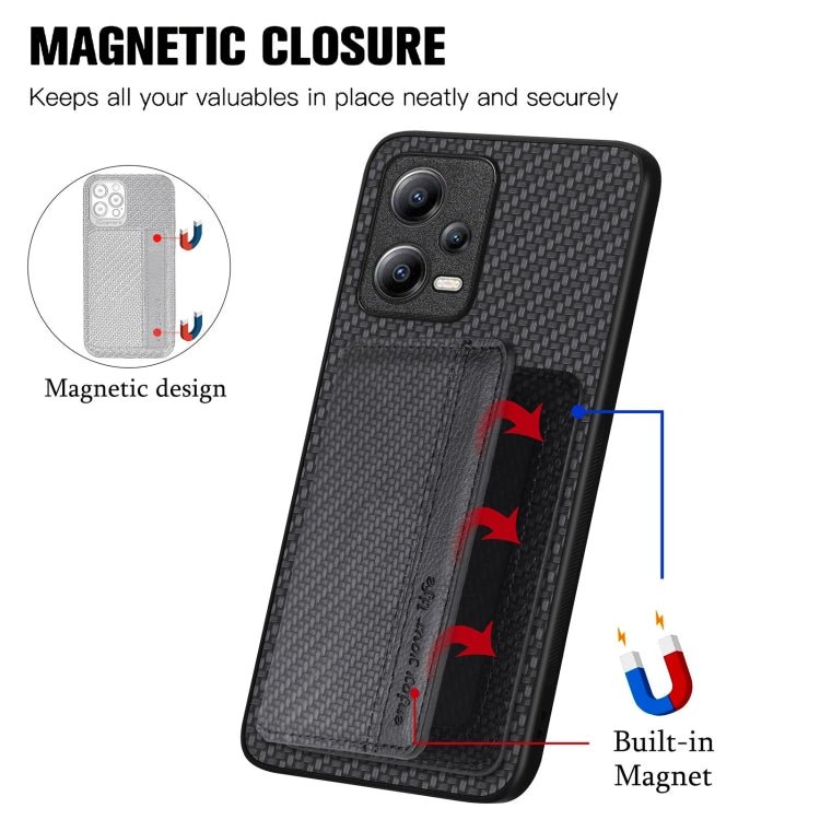 Carbon Fiber Magnetic Card Bag Phone Case, For Xiaomi Poco X5, For Xiaomi Redmi Note 10 5G, For Xiaomi Redmi Note 12 5G Global - InStock