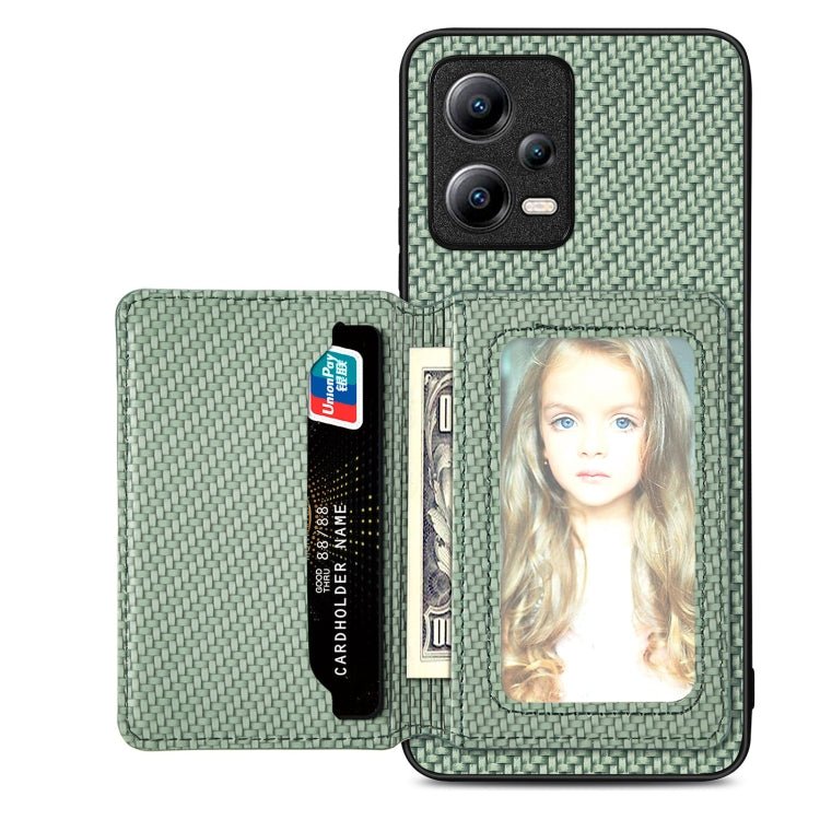 Carbon Fiber Magnetic Card Bag Phone Case, For Xiaomi Poco X5, For Xiaomi Redmi Note 10 5G, For Xiaomi Redmi Note 12 5G Global - InStock