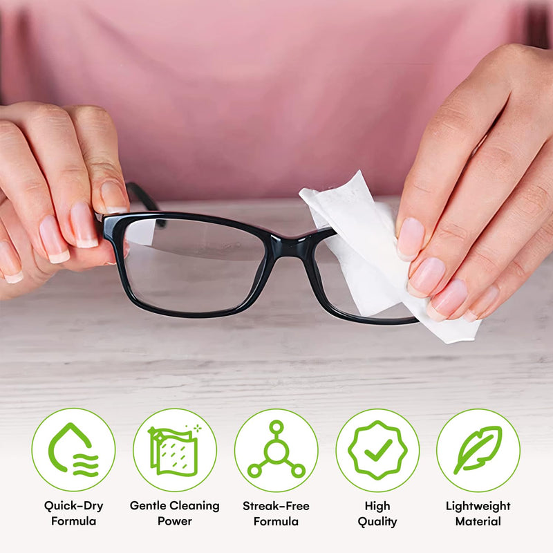 Care Touch Lens Wipes for Eyeglasses - 210 Count Pre-Moistened Wipes, 5 x 6 Inch, Portable Cleaner for Glasses, Sunglasses, and Camera Lenses