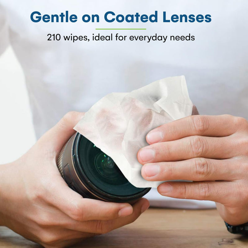 Care Touch Lens Wipes for Eyeglasses - 210 Count Pre-Moistened Wipes, 5 x 6 Inch, Portable Cleaner for Glasses, Sunglasses, and Camera Lenses