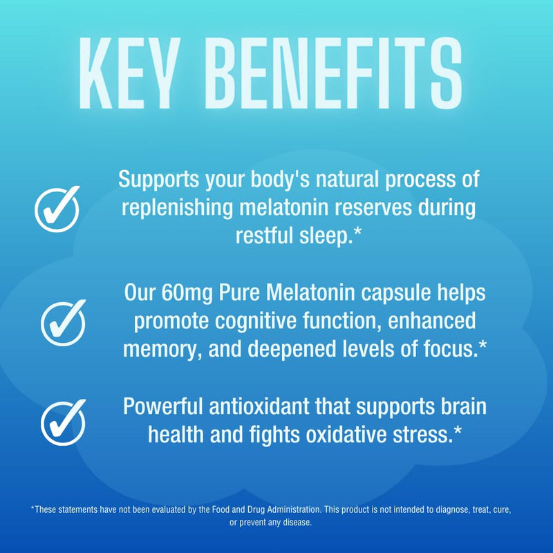CAREFAST Pure Melatonin 60mg – 120 Capsules | Sleep Aid, Non-Habit Forming