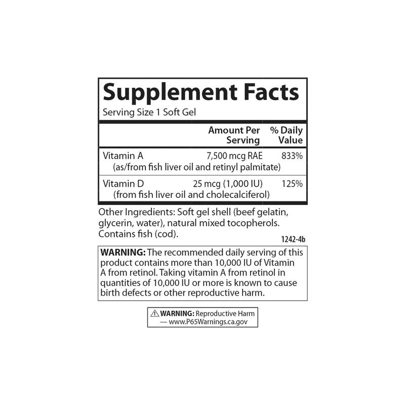 Carlson A&D Vitamin A & D Softgels – Vision & Skin Health | 25,000 IU / 1,000 IU | 250 Softgels