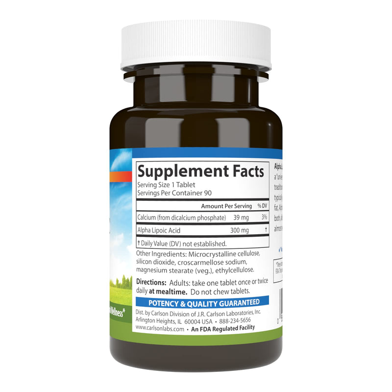 Carlson Alpha Lipoic Acid 300 mg – 90 Tablets | Energy & Antioxidant Support