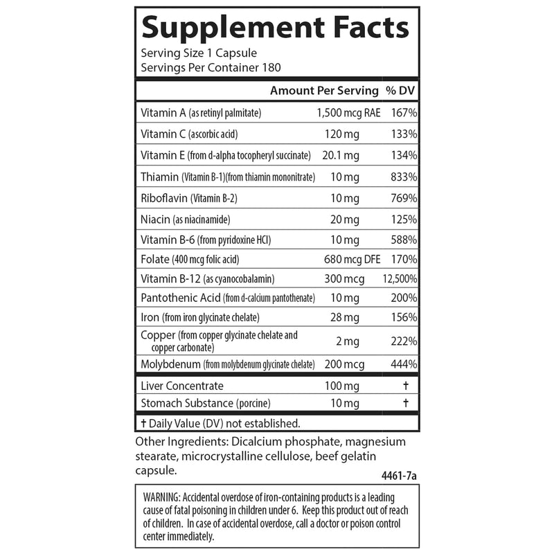 Carlson Blood Nutrients 28 mg Iron, 180 Capsules