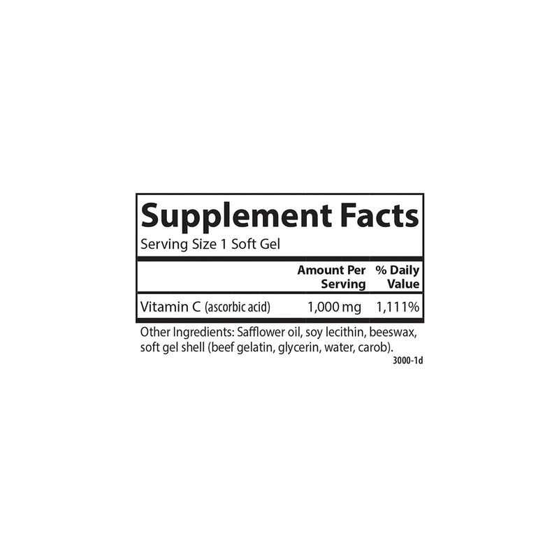 Carlson C-Gel 1000 mg Vitamin C – Immune Support & Tissue Health | 60 Soft Gels