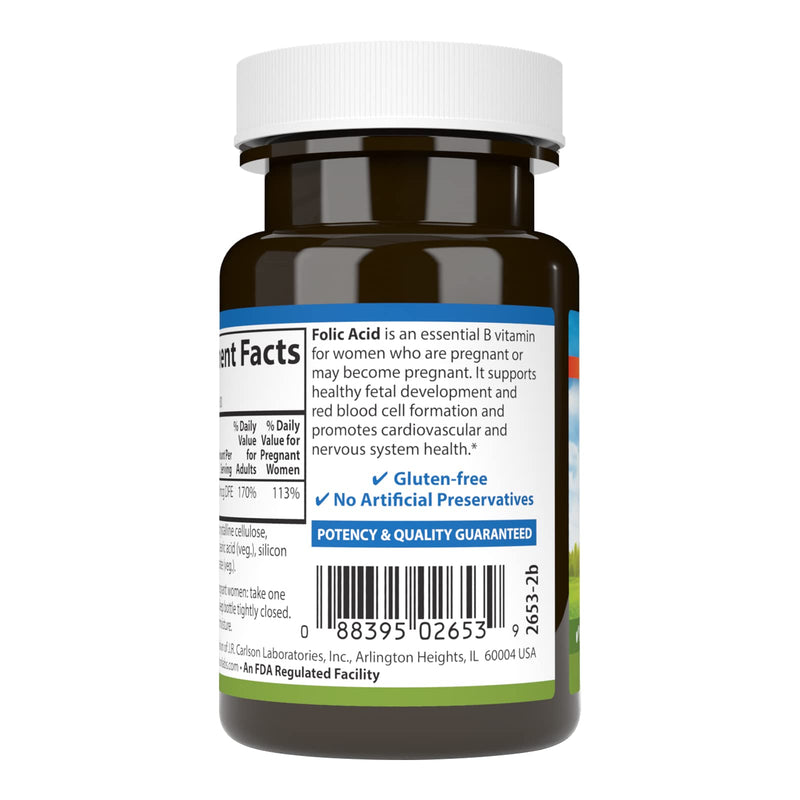 Carlson Folic Acid 400 mcg | Prenatal Support & Fetal Development | 300 Tablets (Pack of 2)
