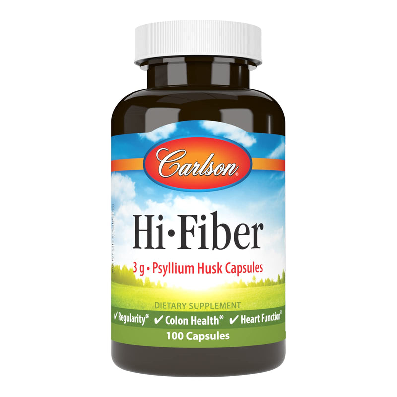 Carlson Hi-Fiber Psyllium Husk Capsules 3 g – Regularity, Colon Health & Heart Function | 100 Capsules