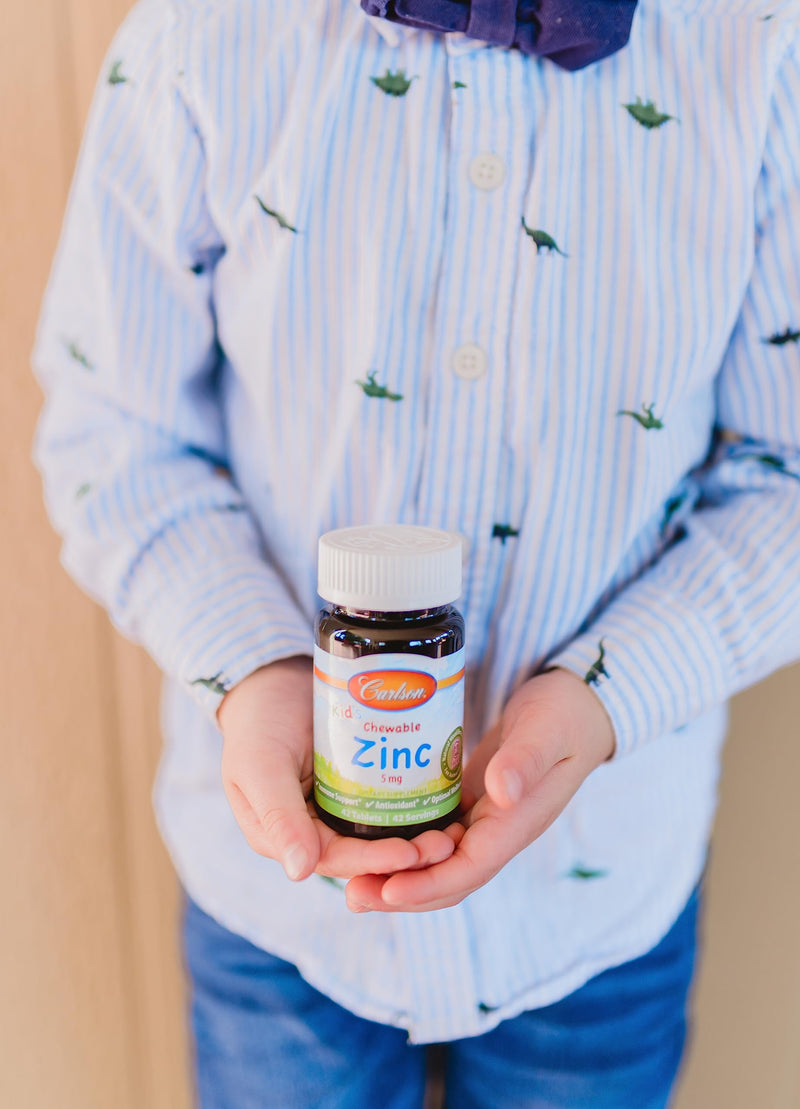 Carlson Kids' Chewable Zinc 5 mg – Immune Support, Antioxidant Power | Berry Flavor, 42 Tablets