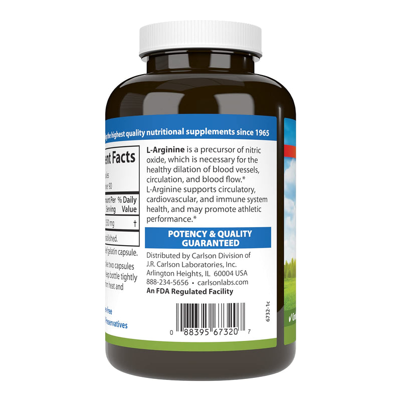 Carlson L-Arginine 675 mg | Circulatory Health & Support | 180 Capsules