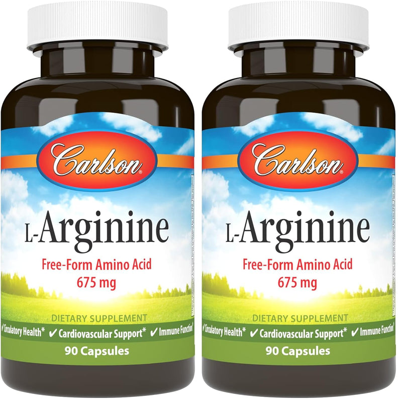 Carlson L-Arginine 675 mg – Supports Healthy Circulatory & Cardiovascular System | 90 Capsules (Pack of 2)