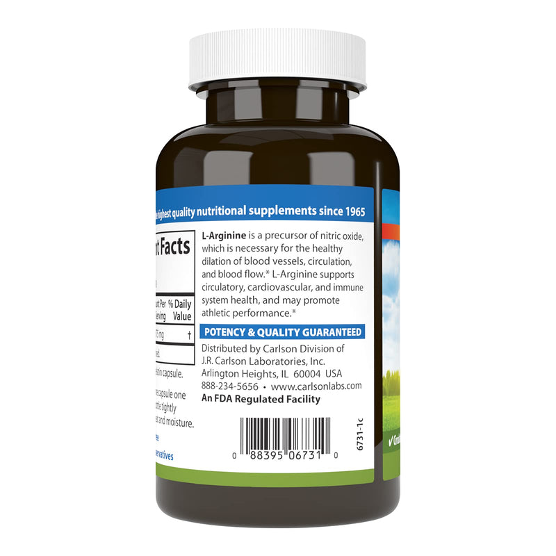 Carlson L-Arginine 675 mg – Supports Healthy Circulatory & Cardiovascular System | 90 Capsules (Pack of 2)