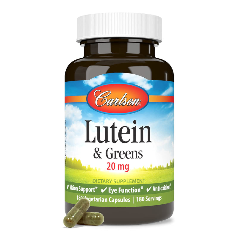 Carlson Lutein & Greens 20 mg - Vision Support & Eye Function - 180 Vegetarian Capsules