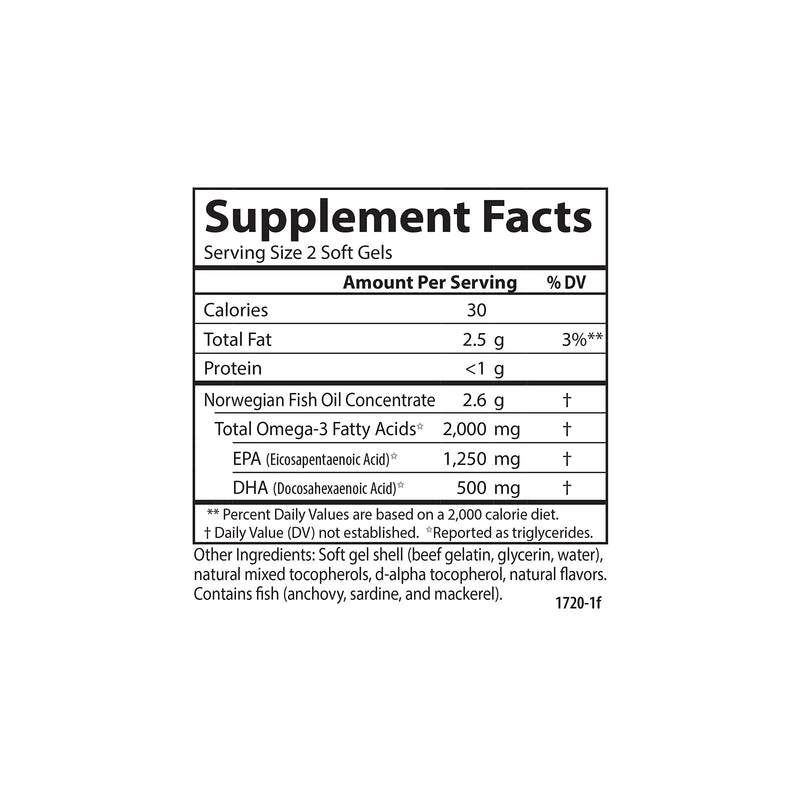 Carlson Maximum Omega 2000 - 2000 mg Omega-3 (EPA/DHA), Wild-Caught Norwegian Lemon Softgels