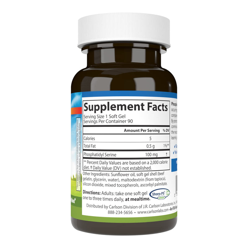 Carlson Phosphatidyl Serine 100 mg Non-GMO – Brain Function Support | 90 Softgels