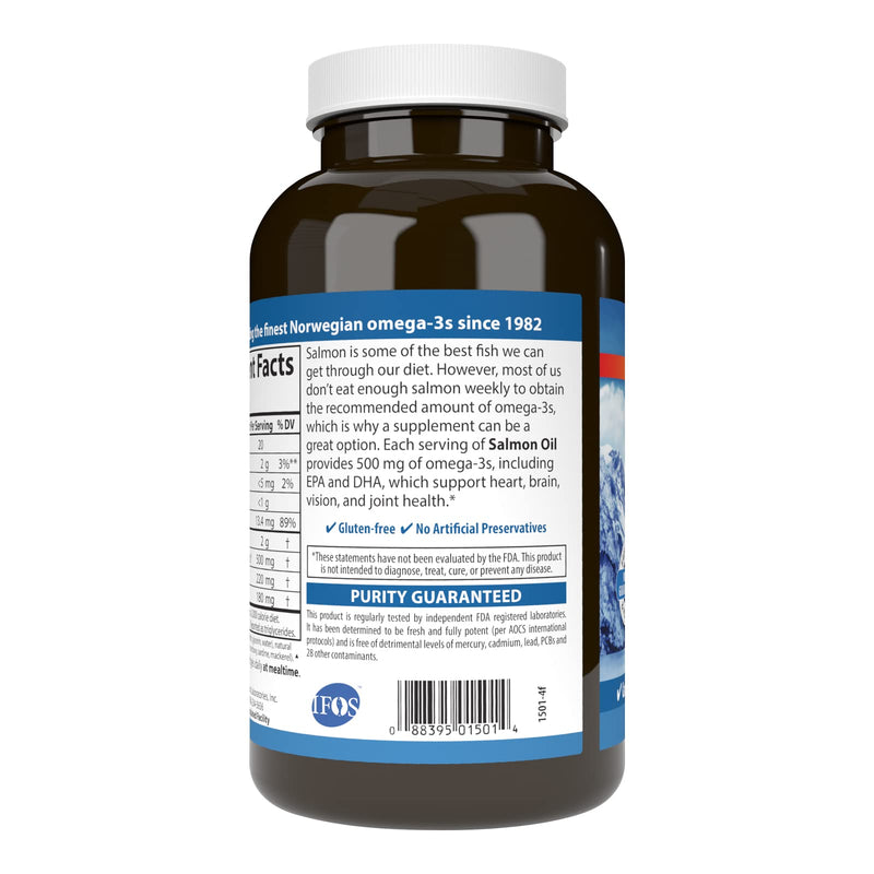 Carlson Salmon Oil 500 mg Omega-3 — Norwegian Wild-Caught, Sustainably Sourced, 180 Softgels