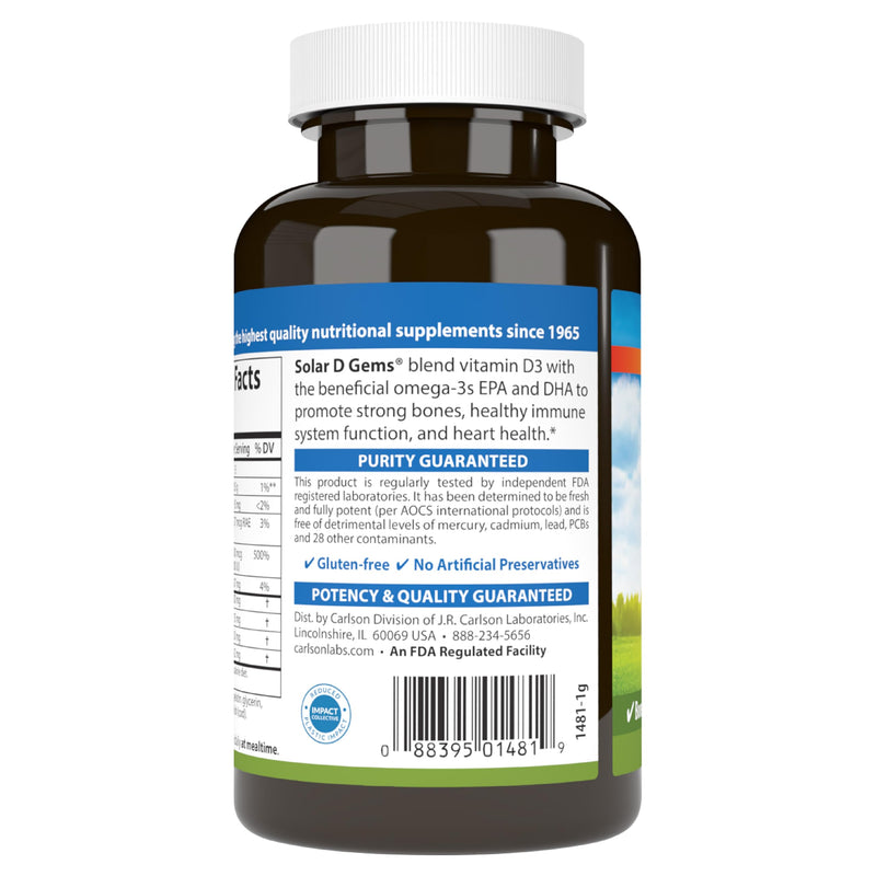 Carlson Solar D Gems - Vitamin D3 4000 IU + Omega-3 115 mg | Lemon Softgels
