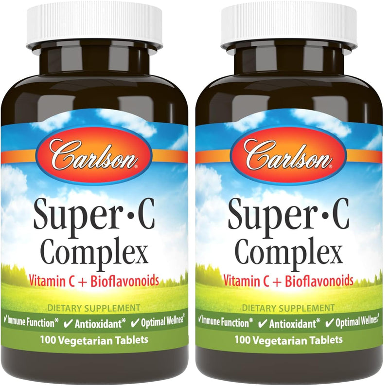 Carlson Super-C Complex: Vitamin C + Bioflavonoids – Immune Support & Antioxidant Wellness, 100 Vegetarian Tablets (Pack of 2)