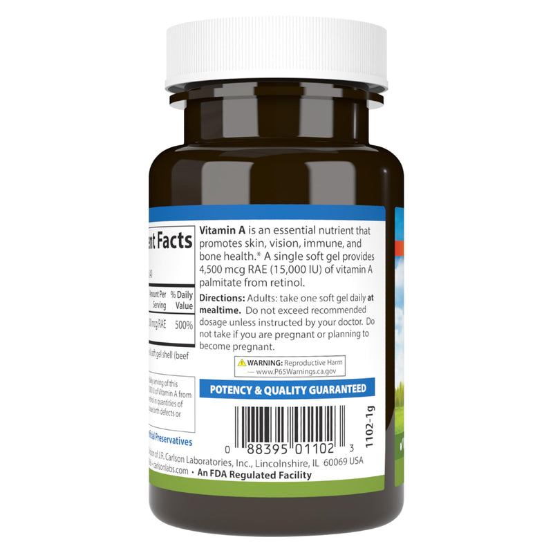 Carlson Vitamin A Palmitate 15000 IU (4500 mcg RAE) - Vision Health, Skin & Immune Support | 240 Softgels (Pack of 2)