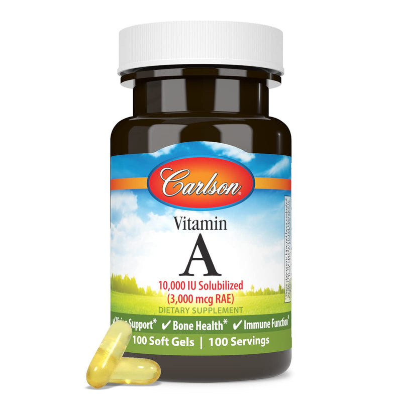 Carlson Vitamin A Solubilized - 10,000 IU Soft Gels, Vision Health, 100 Softgels