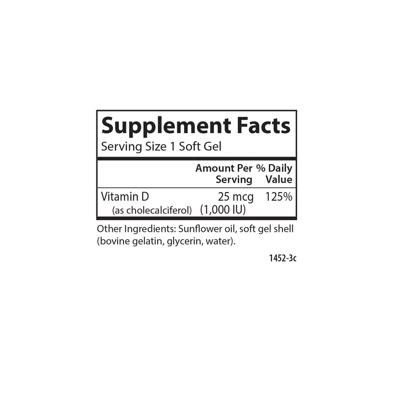 Carlson Vitamin D3 1000 IU Soft Gels – Bone & Muscle Health (2-Pack, 250 Softgels Each)
