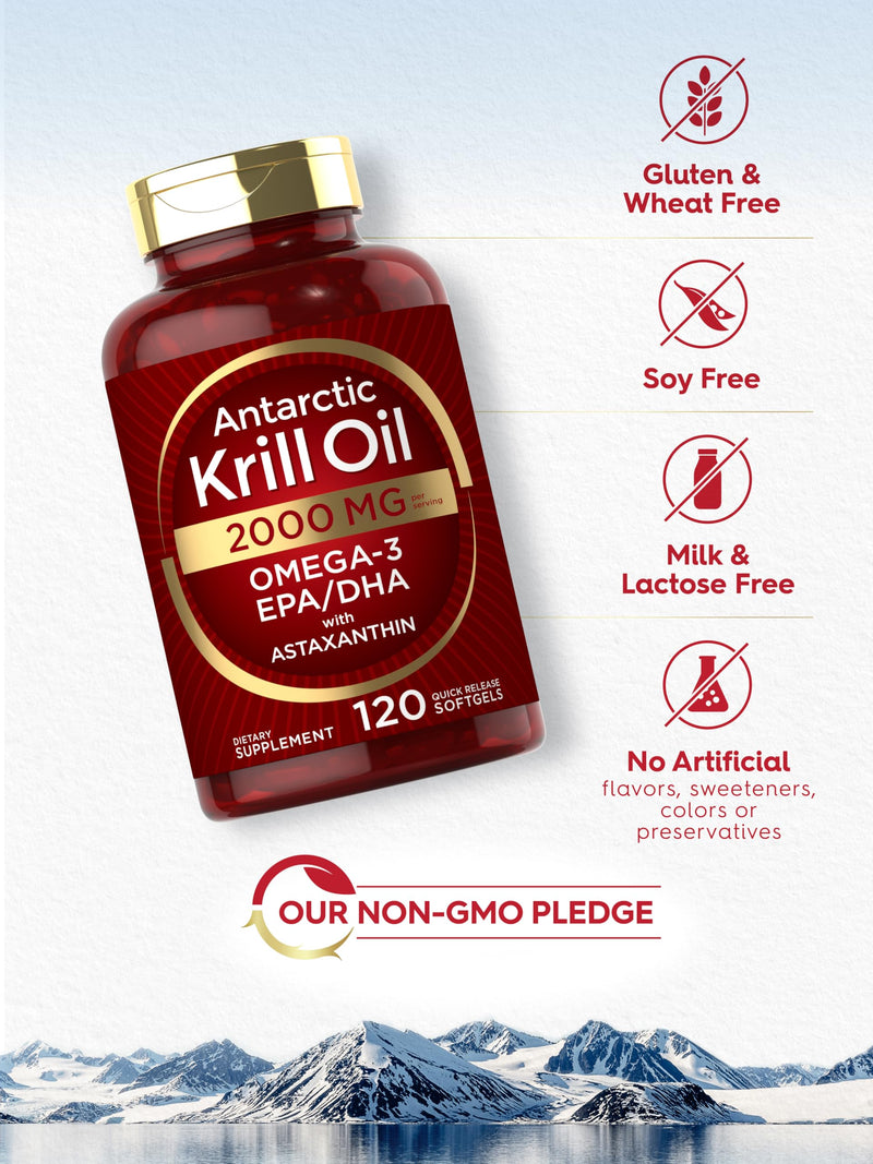 Carlyle Antarctic Krill Oil 2000 mg | 120 Softgels | Omega-3 EPA/DHA + Astaxanthin | Lab Tested
