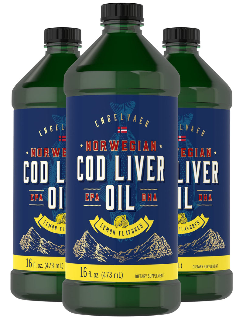 Carlyle Cod Liver Oil Liquid Lemon | 16 oz x3 Bottles | Norwegian, Gluten Free, Non-GMO