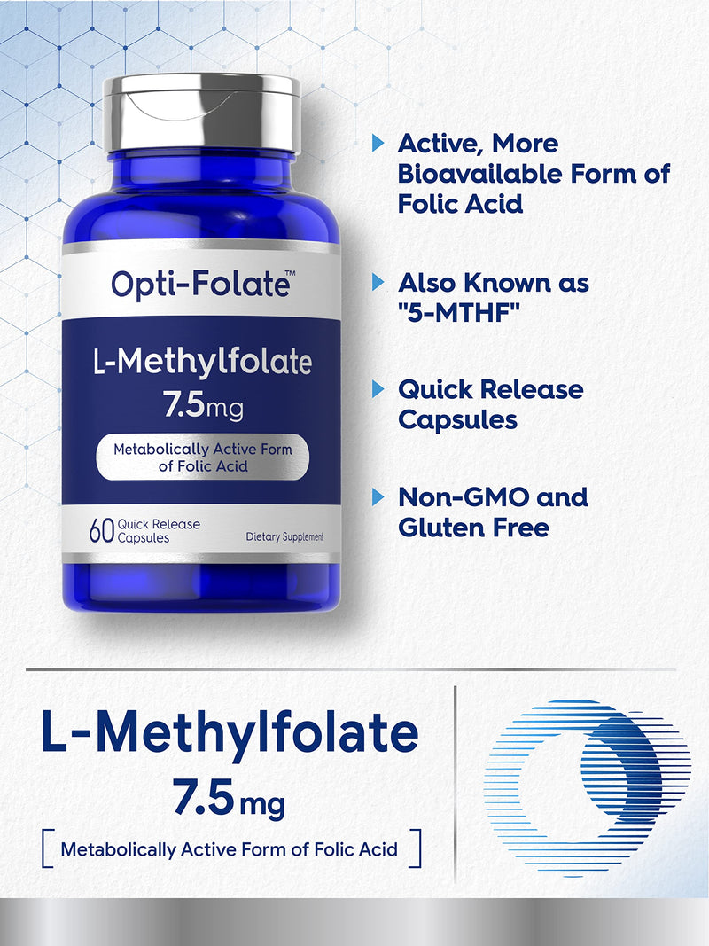 Carlyle L-Methylfolate 7.5 mg | 60 Capsules | Optimized & Activated | Non-GMO, Gluten Free | 5-MTHF Methyl Folate | Opti-Folate (Pack of 2)