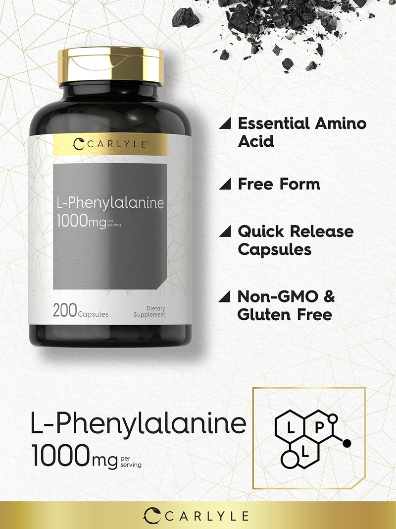 Carlyle L-Phenylalanine 1000mg – 200 Capsules | Non-GMO & Gluten Free