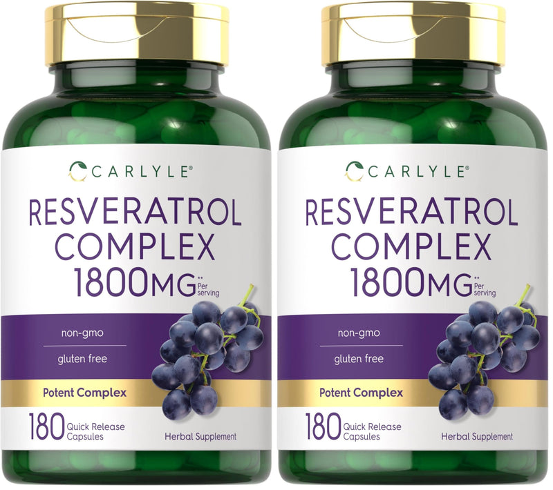 Carlyle Resveratrol 1800mg Supplement – 180 Capsules, Non-GMO & Gluten Free | Pack of 2