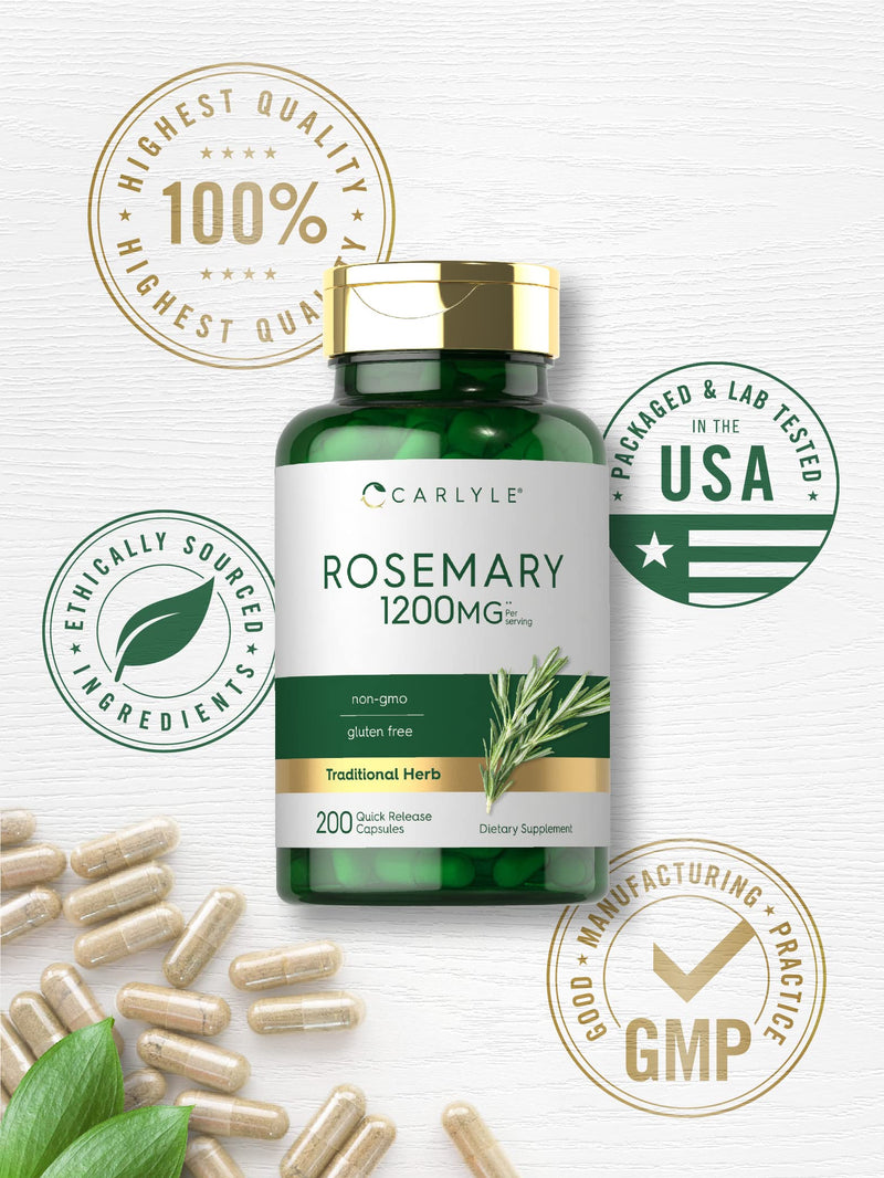 Carlyle Rosemary Capsules 1200mg | 200 Count | Non-GMO & Gluten-Free Extract