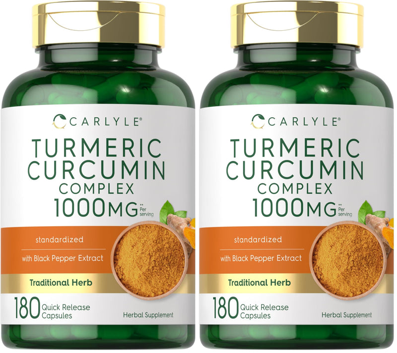 Carlyle Turmeric Curcumin with Black Pepper 1000mg - 180 Capsules | Non-GMO, Gluten Free (Pack of 2)