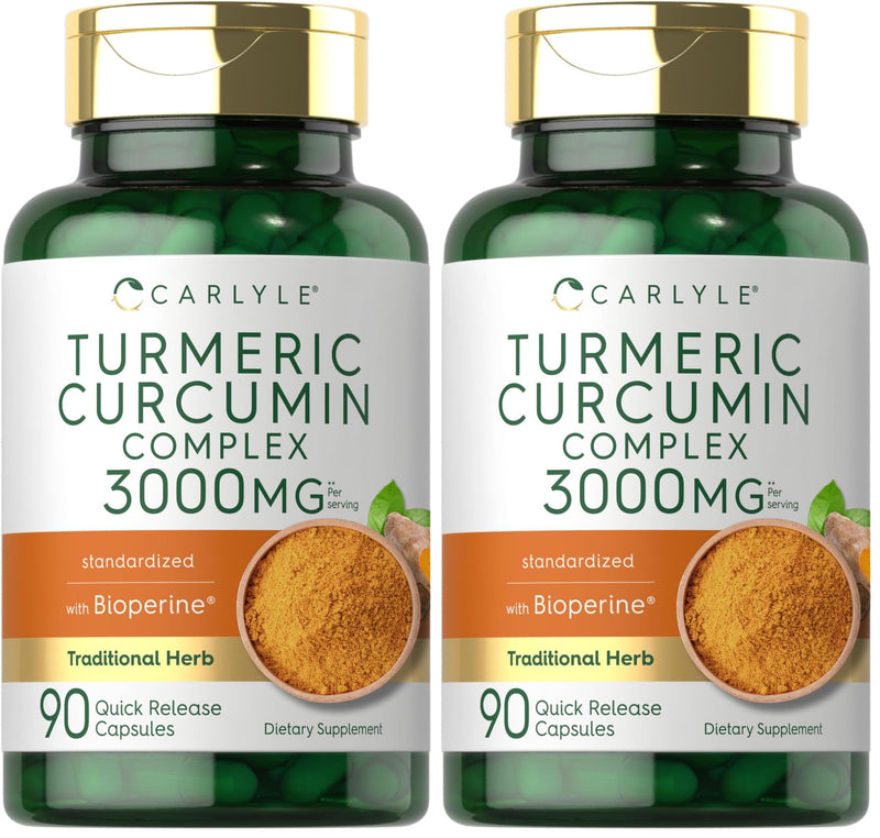 Carlyle Turmeric Curcumin 3000mg with Bioperine – 90 Capsules (Pack of 2) | Non-GMO, Gluten Free