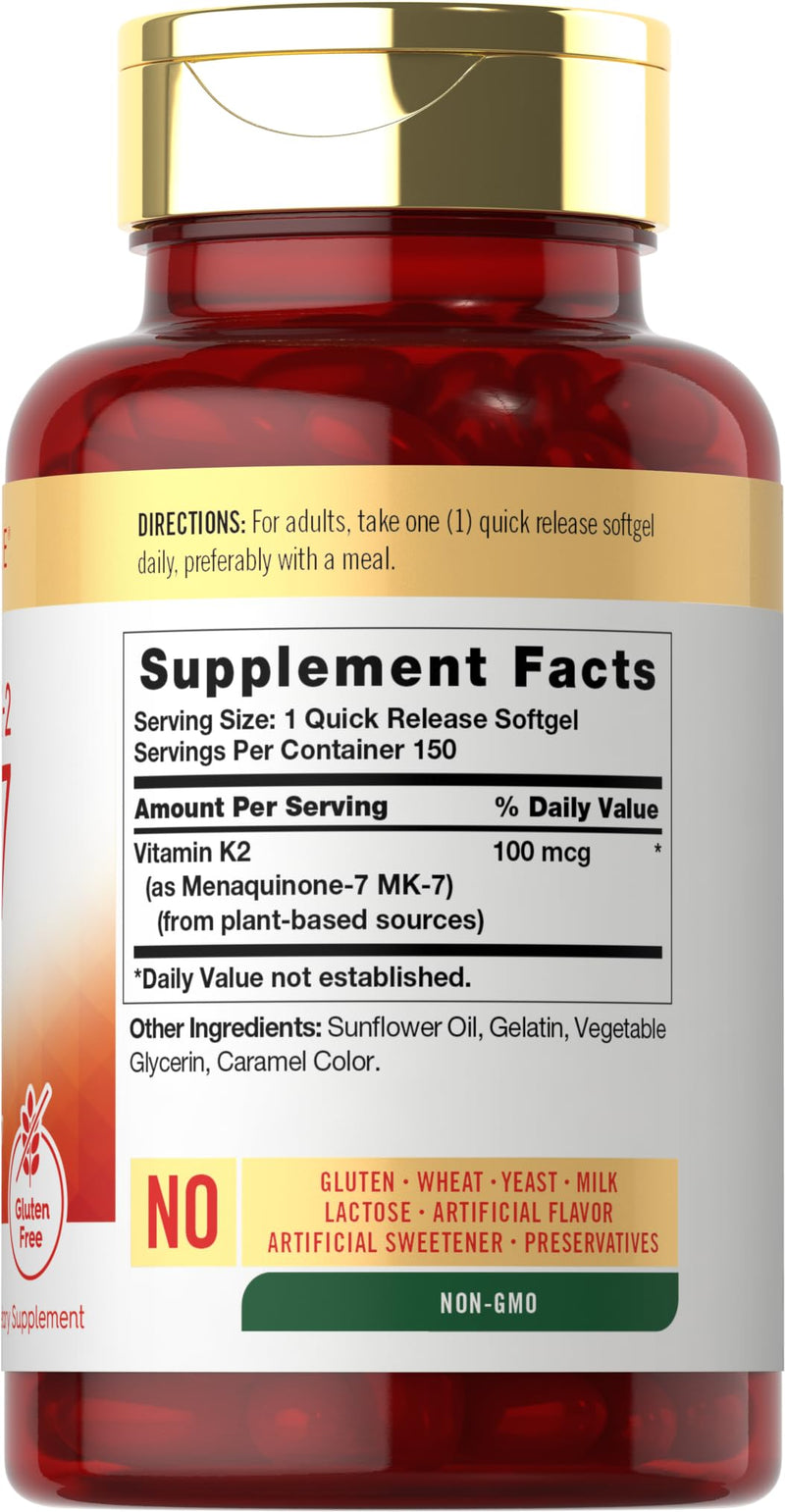 Carlyle Vitamin K2 MK7 100 mcg | 150 Softgels | Non-GMO, Gluten Free