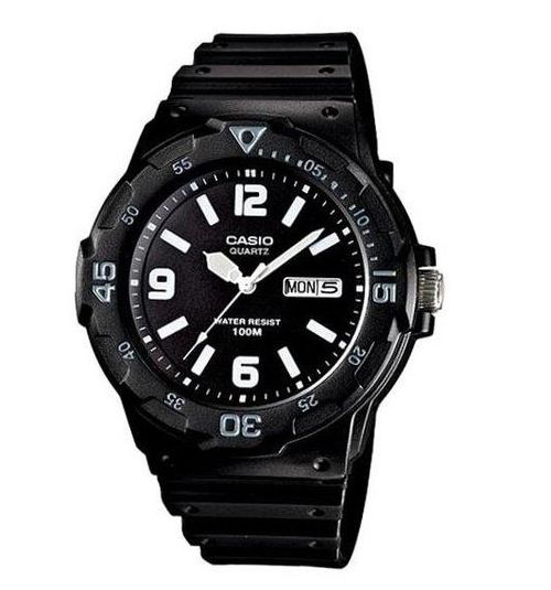 Casio Mens Day Date Black Dial & Black Rubber Strap Watch - MRW-200H-1B2VDF - InStock