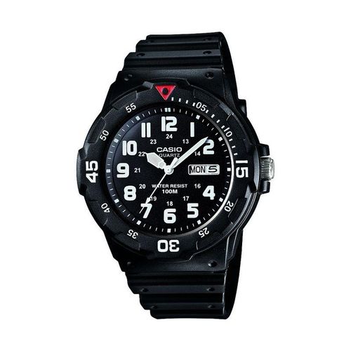 Casio Mens Day Date Black Dial & Black Rubber Strap Watch - MRW-200H-1BVDF - InStock