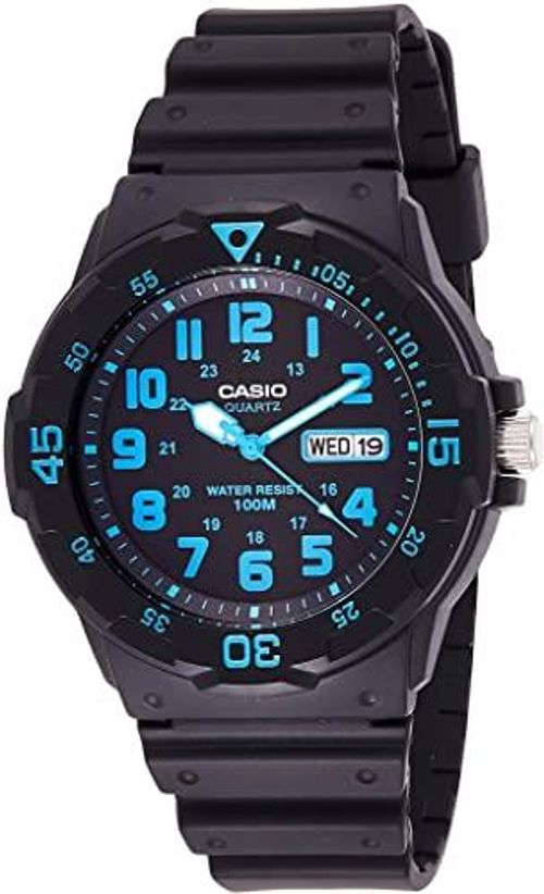 Casio Mens Day Date Blue Number & Black Rubber Strap Watch - MRW-200H-2BVDF - InStock
