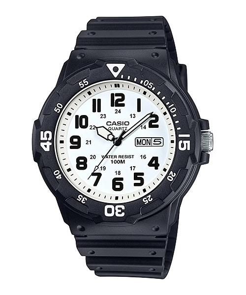 Casio Mens Day Date White Dial & White Rubber Strap Watch - MRW-200H-7BVDF - InStock