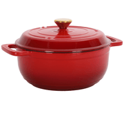 Cast iron 6QT cooking pot - Gradient red - Includes two silicone gloves - Enamel pot - InStock