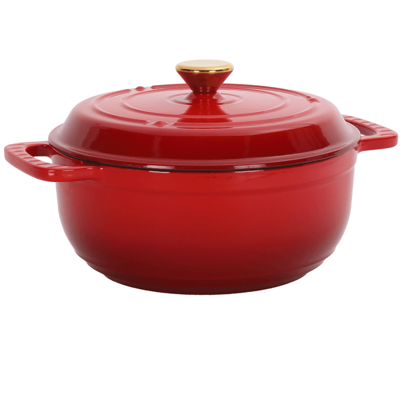 Cast iron 6QT cooking pot - Gradient red - Includes two silicone gloves - Enamel pot - InStock