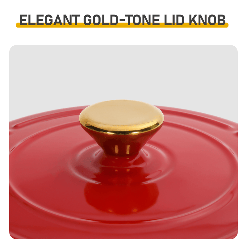 Cast iron 6QT cooking pot - Gradient red - Includes two silicone gloves - Enamel pot - InStock