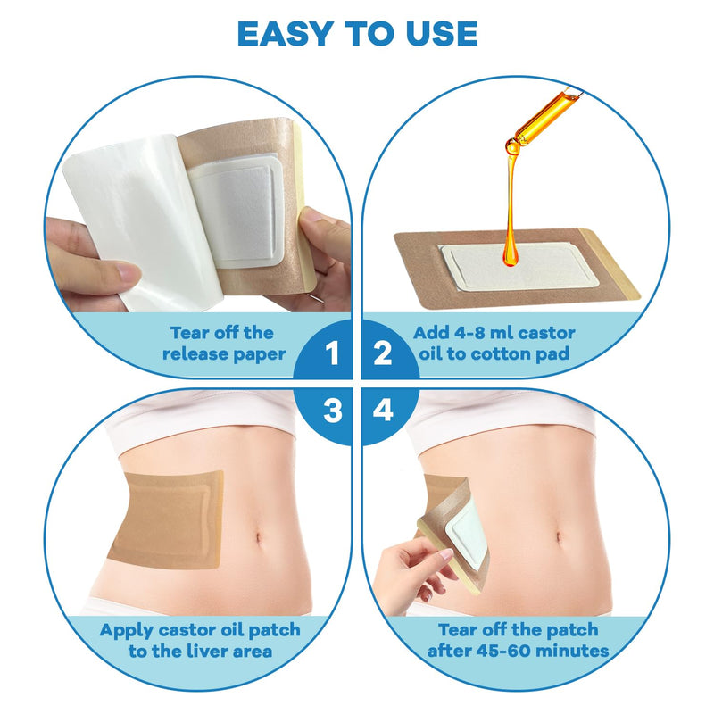 20 Pcs Castor Oil Pack Wrap – Disposable Castor Oil Patches with Anti-Leakage Cotton for Stomach & Liver (Oil Not Included), 7.9 in x 5.9 in