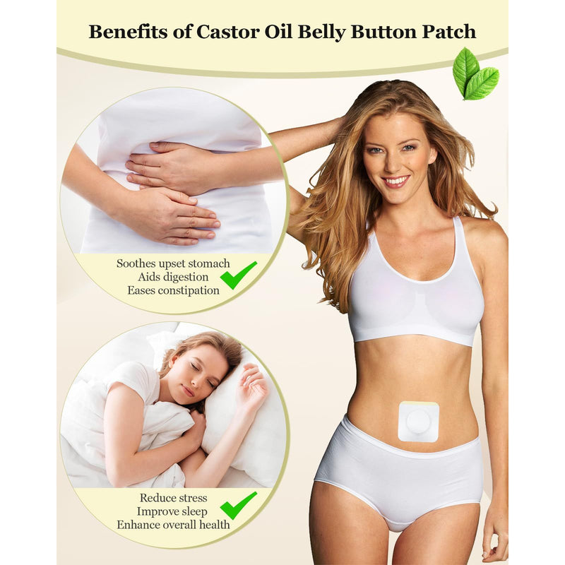 Castor Oil Pack Wrap for Belly Button – 50 Pcs, Disposable Self-Adhesive Patches, Hypoallergenic