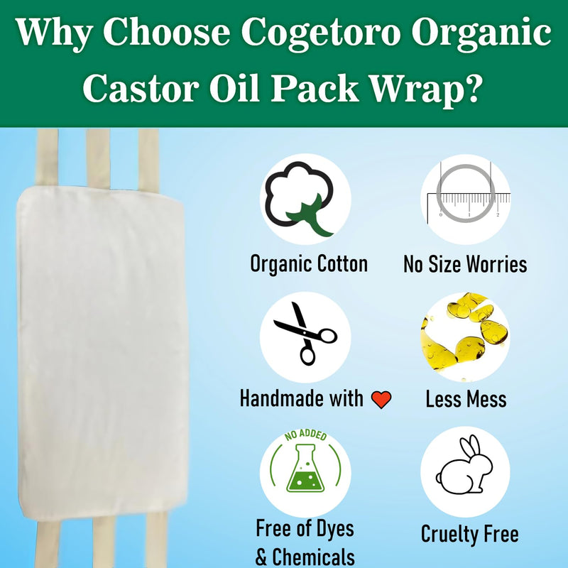 4 Pcs Castor Oil Pack Wrap - Organic Cotton Kit with Six Adjustable Straps for Liver Detox