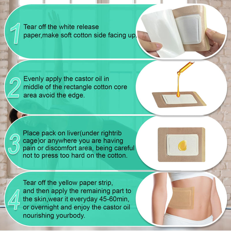 16 Pcs Castor Oil Patches – Disposable Castor Oil Packs (5.1 x 3.9 in) with Anti-Leakage Cotton (Oils Not Included)