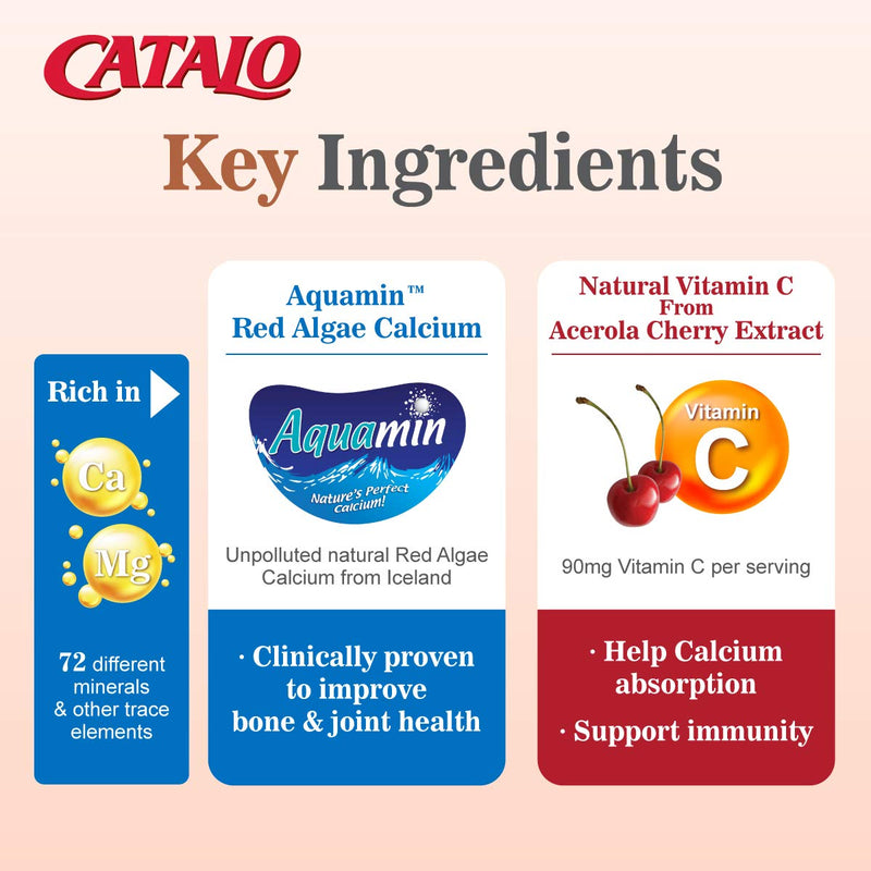 CATALO Vegetarian Calcium for Women - Plant-Based Red Algae Calcium with Magnesium & Vitamin C - 90 Tablets