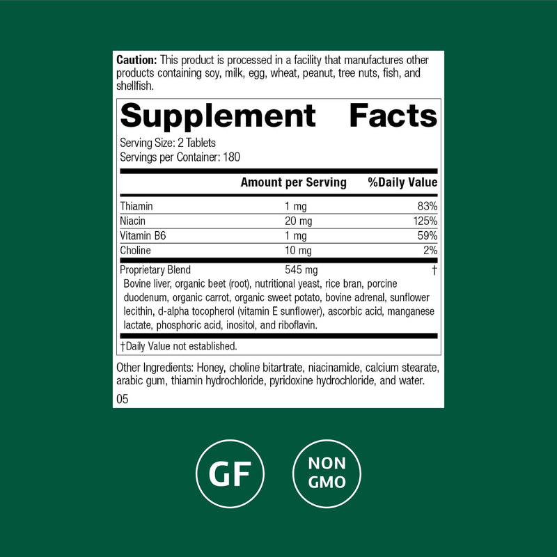 Standard Process Cataplex B-GF - Nervous System & Energy Support - Gluten-Free, Non-Dairy & Non-Soy - 360 Tablets