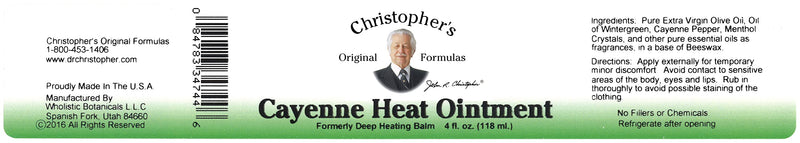 Christopher's Original Formulas Cayenne Heat Ointment – Warming Herbal Topical for Discomfort & Circulation (4 fl oz)